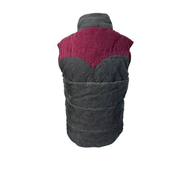 True Religion Mens M Corduroy Puffy Vest W/ Burgundy Yoke NWT Cowboy - Picture 2 of 15